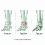 Medical diagram of Hallux Rigidus stages and progression of stiffness