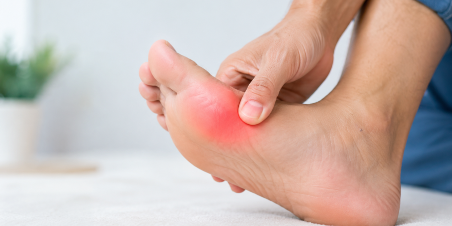 Person holding a painful big toe during a hallux rigidus flare-up