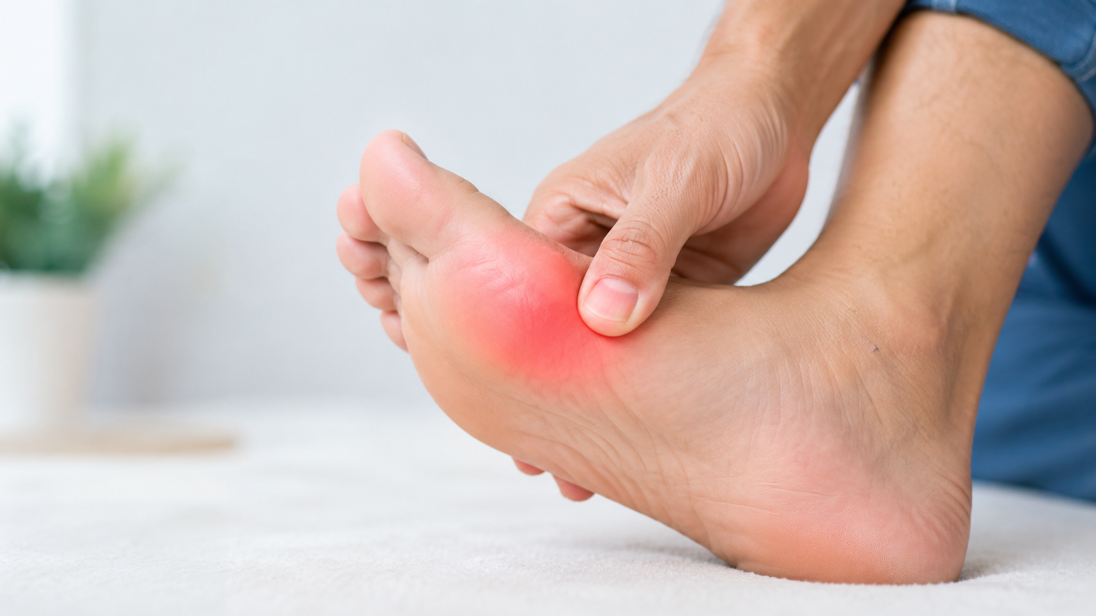 Person holding a painful big toe during a hallux rigidus flare-up