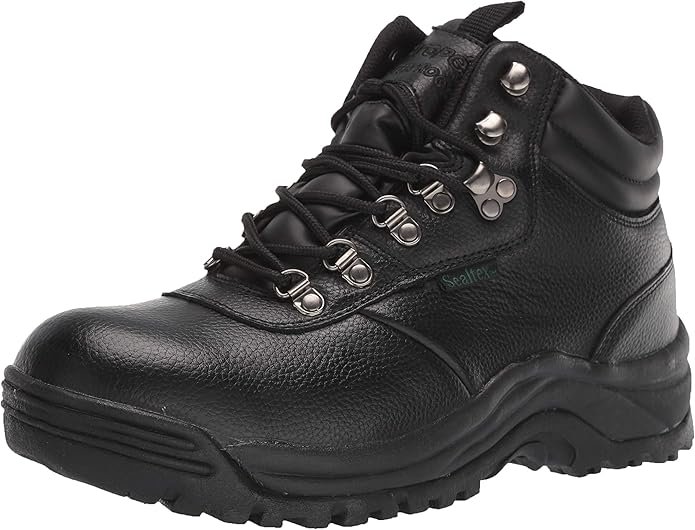 Propet LifeWalker strap-closure shoe showing the adjustable Velcro system and rocker bottom sole.