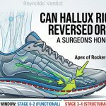 Featured image for Hallux Rigidus reversal guide showing a cross-section of a foot in a rocker shoe with medical staging labels.