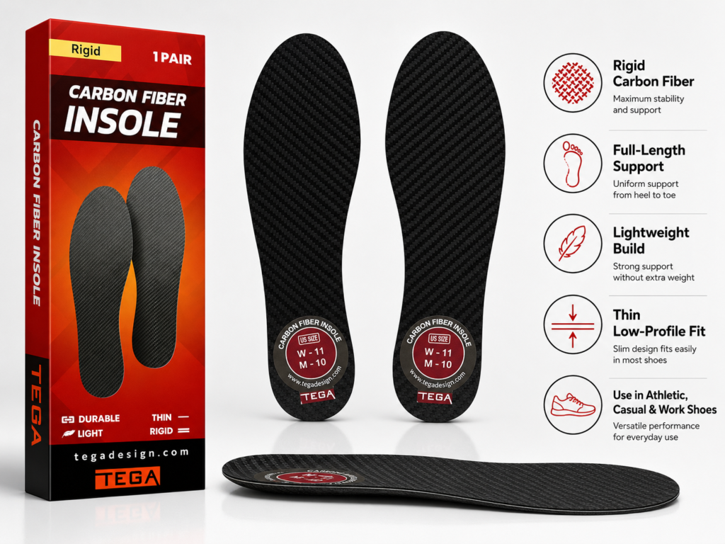 TEGA Morton’s extension carbon-fiber insoles with blue product packaging